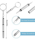 Six Piece Eyeglass Repair Kit With Glasses Temple Grips And Silicone Hinge Tighteners To Give Your Specs A Solid No Sweat Grip Plus Compact Screwdrivers For A Breeze Quick Fix That Works Like A Charm All Day - Compact keychain screwdrivers with flat and Phillips heads.