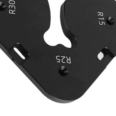 Top Shelf Aluminum Corner Radius Template Set R15 Through R50 Router Table Edge Shaper with R25 marking angle.