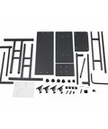 Smooth Operator Height Adjustable Standing Desk With Heavy Duty Steel Build And Six Easy Roll Wheels For Ergonomic Sit Stand Office Setup parts and assembly components laid out on a flat surface.