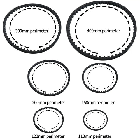 Image showing Six Pack 2GT Timing Belts For 3D Printers 6mm Wide Closed Loop Rubber Drive Belts with 110mm to 610mm lengths.