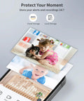 Indoor Security Camera And Baby Monitor All In One 1080P HD WiFi Setup With Night Vision, showcasing storage options and child monitor view.
