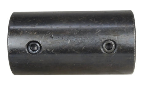 Heavy Duty One Inch Solid Shaft Coupler With Keyway And Set Screws, Three Inch Long, One Inch Bore, One And Five Eighths Inch Outside Diameter, Black Oxide Finish, C1018 Mild Steel, One Quarter Inch By One Eighth Inch Keyway, For Motors And Machinery on black steel coupler