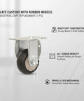 Heavy Duty Swivel Plate Caster Wheel With Solid Metal Mounting Bracket Easy Swap Replacement For Hand Trucks, rubber wheel detail.