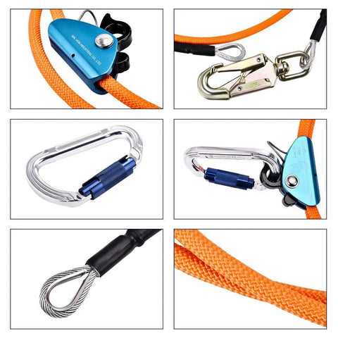 Tree Climbing Positioning Lanyard 1/2 Inch By 10 Foot Steel Wire Core Rope, Adjustable, Low Stretch, Cut Resistant Arborist Fall Protection Gear