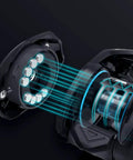Close-up of the Heavy Duty Fishing Reel For Outdoors With Anti Explosion Line Magnetic Brake System Aluminum Alloy Body