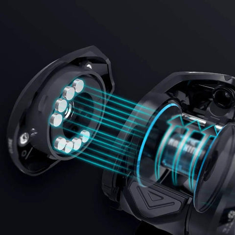 Close-up of the Heavy Duty Fishing Reel For Outdoors With Anti Explosion Line Magnetic Brake System Aluminum Alloy Body