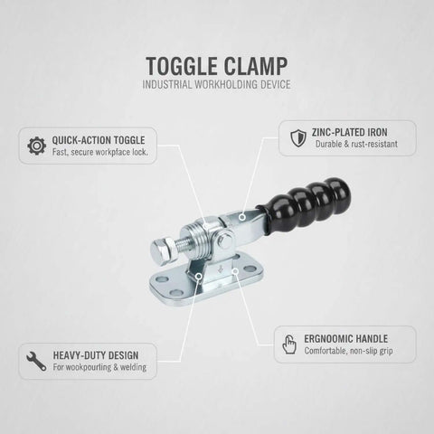 Compact 2.77 Inch Zinc Plated Toggle Clamp For Woodworking And Welding with ergonomic handle on display.