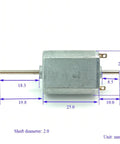 High Speed Micro 130 Dual Shaft DC Motor 12V 18V 24V 19000RPM Beast Power with dimensions in millimeters