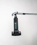 Wet Club Scrub Golf Water Brush With Anti Leak Design Magnetic Nylon Bristle Head attached to golf club showing patented pump.