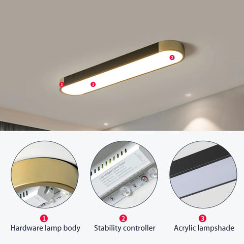 Modern Acrylic Linear LED Ceiling Light With Remote Control 36W 2160 Lumens Eye Protection Design; lamp body, controller, lampshade.