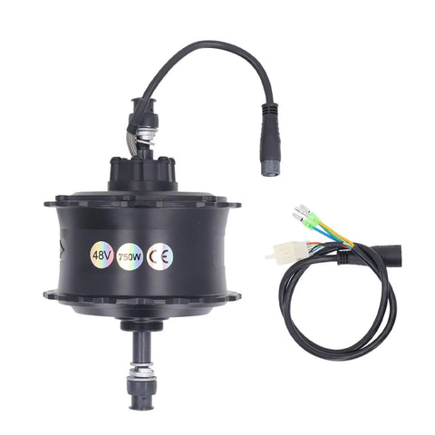 48V 750W Brushless Hub Motor Rear Drive For Electric Mountain Bikes IP65 Aluminum Alloy Upgrade Kit shown with wiring harness