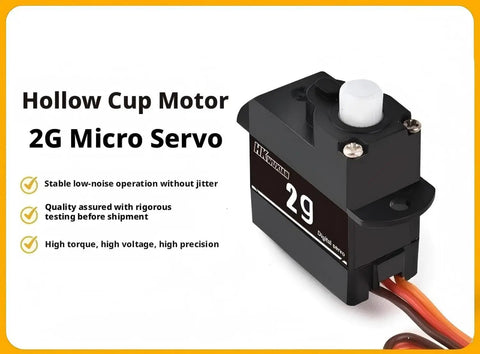 Top Shelf 2G Plastic Gear Micro Digital Servo 4 Pack Kit Featuring Coreless Motor with hollow cup design for RC aircraft.