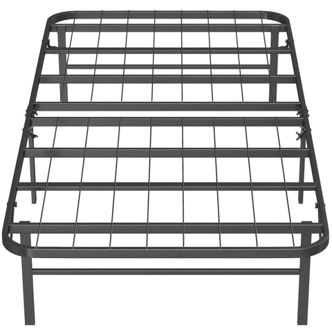 Rock Solid Twin Metal Platform Bed Frame Featuring Heavy Duty Steel Slats And Six Sturdy Legs No Box Spring Required Straight Forward Assembly view from above showcasing the steel slats.