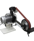 Shop Tough Variable Speed Belt Sander And Metal Polisher Featuring three grinding wheels on a durable frame for flat, concave, curved surfaces.