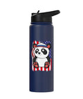Patriotic American Flag Panda Tee For Women And Girls 4th Of July USA Pride Shirt Plus Stainless Steel Insulated Bottle Set