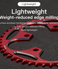 110 BCD CNC Machined 7075 T6 Aluminum Narrow Wide Chainring For Road Bikes, 36T To 58T, red with weight-reduced milling
