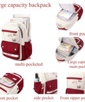 Large capacity multi-pocketed backpack with side, front, zipper pockets and spacious main section. Image shows various compartments.