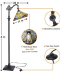 Tiffany Style Stained Glass Floor Lamp 62 inch tall with adjustable arch reading light, 11-inch shade, foot step switch, max 60W bulb.