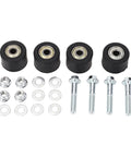 Upgrade Your Ride With This Heavy Duty YFZ350 And Banshee Chain Roller Kit Featuring Tough Iron Bearings For Smooth Shifting And Extended Drive Life On 1987 To 2006 Models Plus Reliable Performance. Four black rubber chain rollers with bolts, nuts, and washers
