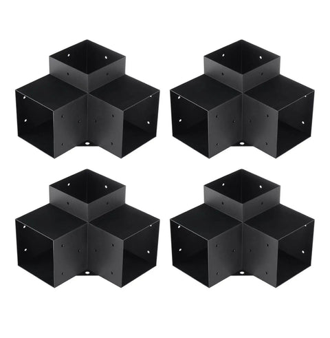 Heavy Duty Pergola Bracket Kit 6x6 Four Corner Brackets And 3 Way Post Base for outdoor woodworks, black carbon steel