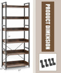 Five Tier Industrial Bookshelf With Four Hooks Built Tough Anti Tip Raised Edge Open Storage For Books Plants Decor