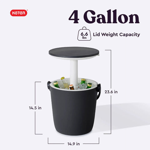 Go Bar 4.2 Gallon Portable Beer And Wine Cooler With Hidden Ice Storage and Pop Up Cocktail Table, Graphite Finish shown open
