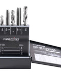 Pro Grade HSS Tap And Drill Set For UNC Threads 18 Piece Kit with metal index and visible taps and drills