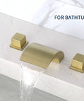 Waterfall Tub Filler Faucet Deck Mount With 3 Hole Brushed Gold Brass Finish Widespread Bath Filler With 2 Handles