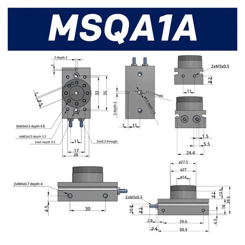 Technical diagram of Industrial Pneumatic Rotating Cylinder Double Acting Air Cushion Actuator Built Tough For Automation Suitable For 1A Series