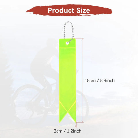 8 Pack Reflective Safety Pendants With Chains For Backpacks, Running And Cycling, shown with size details 15x3 cm