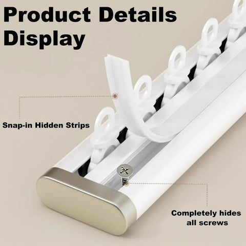 Ultra Thin Aluminum Ceiling Curtain Track System For Inward Opening Windows, quiet low profile rail with snap-in hidden strips and hidden screws