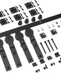Heavy Duty Bi Folding Barn Door Hardware Kit For Double Doors with matte black sliding track and J type pulleys