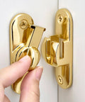 Gold 90/180 Degree Barn Door Latch With Right Angle Mount Zinc Alloy Flip Lock on White Door