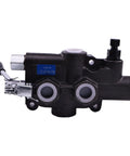 Side view of Four Way Three Position Hydraulic Control Valve For Log Splitters, 25 GPM At 2750 PSI, Auto Return Detent Lever, 3/4'' NPTF.