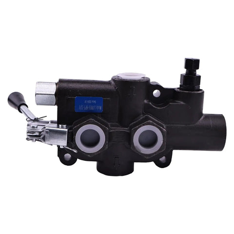 Side view of Four Way Three Position Hydraulic Control Valve For Log Splitters, 25 GPM At 2750 PSI, Auto Return Detent Lever, 3/4'' NPTF.