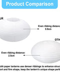 Product comparison of Set Of 2 16 Inch Oval Paper Lanterns Rice Paper Lamp Shades, showing ribbing detail 0.9cm vs 2.5cm.