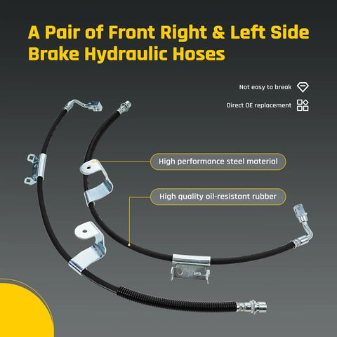 Chevy Silverado Front Passenger And Driver Side Brake Hydraulic Hose Replacement For GMC Sierra 1500 2500 3500 And Hummer H2 Direct Fit OEM Replacement Replaces 19264765 19264764