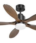 52 Inch Ceiling Fan With Remote And Light, Five CCT Options, Dimmable LED, wood blades, black finish, remote control shown
