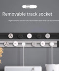 Hassle Free Wall Mounted Power Track Strip Featuring Slide Rail Sockets, Zero Drill Installation For Kitchen Or Bathroom, Smart Switch With Led Indicator, 90 Cm modern design with removable sockets on a grey wall.