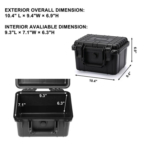 Portable Tool Box With Shockproof Foam Insert And IP67 Waterproof Hard Case For Tools Gear And Travel with dimensions shown