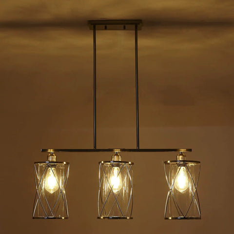 3 Light Clear Glass Cylinder Pendant Lights For Kitchen Island 33 Inch Dope Modern Transitional Island Lighting with Brushed Nickel Finish