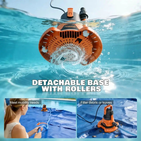 Upgraded Go-To Pool Cover Pump With Dual Outlets 1HP Submersible Sump Pump 3500GPH Beast Portable Water Transfer Pump visible underwater