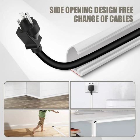 No-Fuss Odorless Silicone Wall Cord Hider With Side Open Cable Covers For Wires On Wall, 10 ft shown with cable inserted