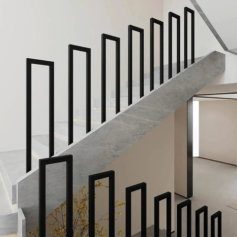 Floor Mounted U Shaped Stair Handrail Matte Black Heavy Duty Iron Railing Indoor Outdoor Steps in modern staircase.