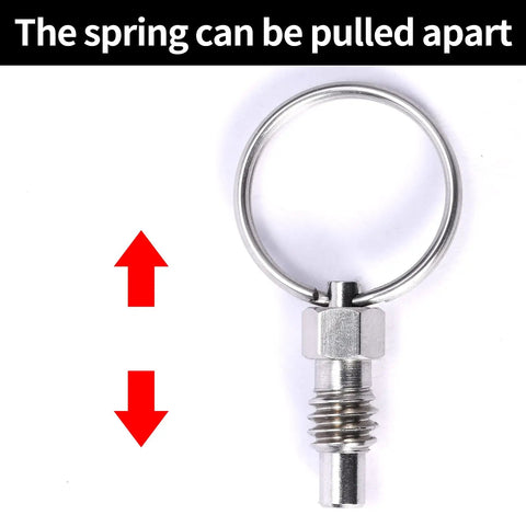Snag This Badass 2Pack Stainless Steel Spring Plunger Kit With Pull Ring showing a pull ring and threaded stubby plunger design.