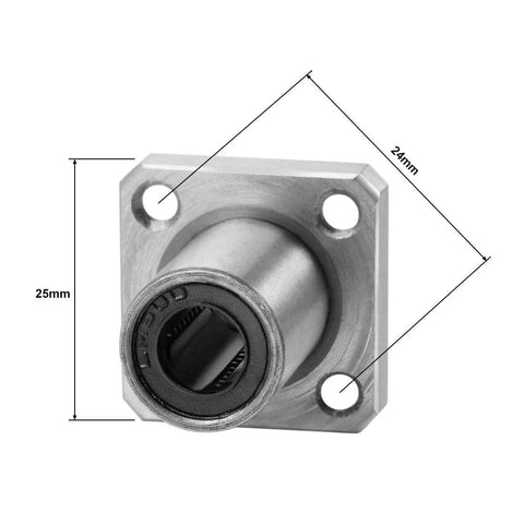 uxcell LMK8UU square flange linear bearing, 8mm bore, 24mm length, metallic flange with two mounting holes