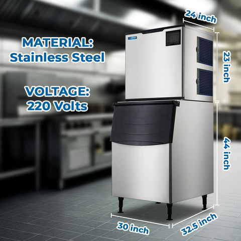 Pro Grade Commercial Ice Maker Churning Out 700 Pounds Daily With A Massive 505 Pound Storage Bin, built tough, stainless steel material.