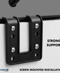 Slick Desk Clamp Power Strip With Four USB-A Ports And Three AC Outlets, Hanging Nightstand Charging Station For Home And Office, Easy No Sweat Setup, Black Bulk Pack Of Two Hundred showing strong screw mounted installation detail.