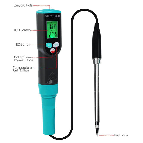 2 In 1 Soil EC And Temperature Meter With IP67 Waterproof Probe Portable Digital EC Tester For Gardeners And Farmers