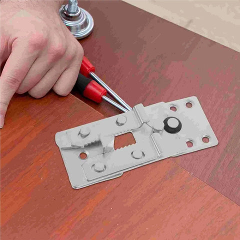 Heavy Duty Couch Connectors 5 Pack Rock Solid Sectional Sofa Clips Quick Snap Furniture Bracket Kit attached to wood surface.
